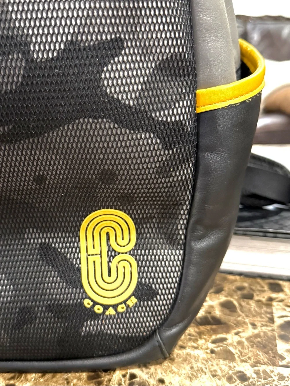 Coach Edge Leather Backpack Gray Black Yellow C2057-4001 Unisex